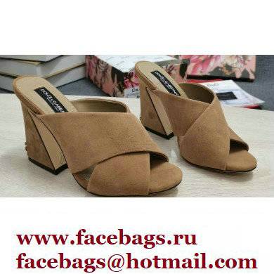 Dolce & Gabbana Heel 11cm Mules Suede Camel with Geometric Heel 2022 - Click Image to Close
